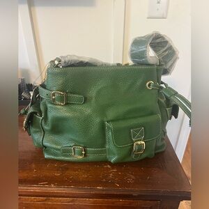 NWT Maxx New Yorkgreen pebbled leather hobo shoulder gold hardware dustbag